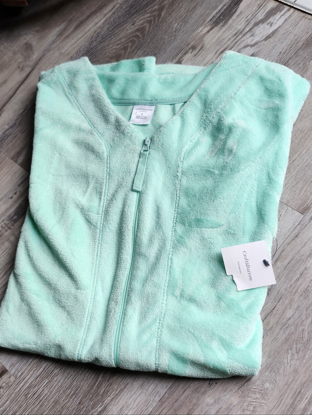 Croft & Barrow Plush Zip Lounge Top Mint Green Soft Cozy L NWT